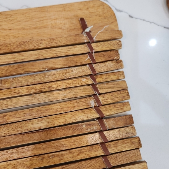 Vintage Woven Wood Placements Tied With Leather a Set of 2 - Picture 8 of 13